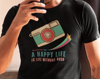 A Happy Life Camera T-Shirt-Retro Graphic Tee for Photography lover, Vintage Unisex Shirt