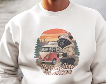 Retro Camper Van Bear Sweatshirt: Cozy Adventure Camping Pullover