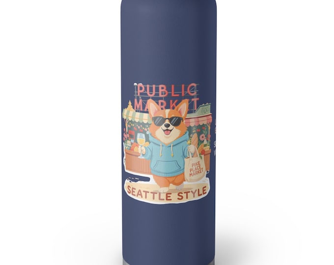 Featured listing image: Seattle Corgi Water Bottle: Copper Vacuum Insulated Flask - 22oz