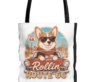 Corgi Route 66 Tote Bag: Vintage Dog Lover Gift