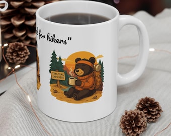 Adventurous Bear Ceramic Mug - Caffeine Mug for Hikers-Funny Bear Camping Coffee Cup, Outdoor Adventure Gift