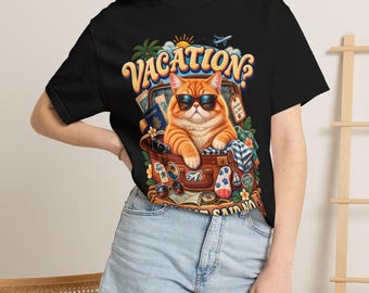 Vacation Cat Illustration T-Shirt | 'My Cat Said No' Travel Humor