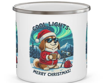 Christmas Dog Enamel Camping Mug - Holiday Outdoor Gift