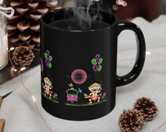 Whimsical Cartoon Mug: Colorful Birthday Gift Drinkware