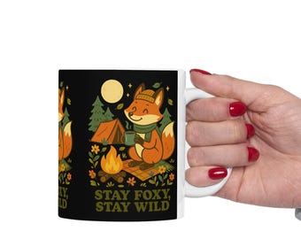 Whimsical Foxy Mug for Nature Lovers, Campfire Coffee Cup, Stay Foxy Stay Wild Drinkware, Gift for Adventurers, Cozy Kitchen Decor