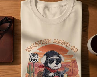Funny Biker Dog T-Shirt: Route 66 Adventure, Gift for Dog Lovers