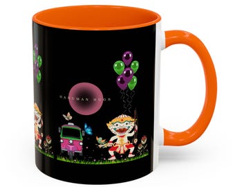 Hanuman Hugs Thai Mug-Cute Mythology Design with Tuk Tuk & Balloons, Colorful Cultural Gift from Thailand