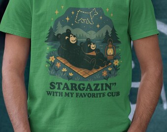 Stargazing Bear T-Shirt: Cozy Unisex Jersey Tee, Animal Lover Gift
