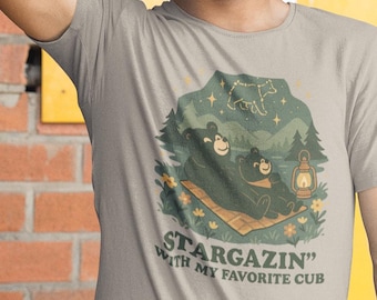 Stargazin' Bear Tee - Cozy Unisex Jersey Short Sleeve Shirt, Cute Bear T-Shirt, Family T-Shirt, Animal Lover Apparel, Outdoor Adventure Top