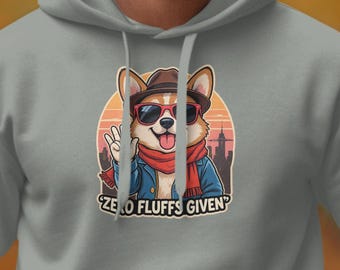 Funny Corgi Hoodie: Zero Fluffs Given Graphic, Relaxed Fit