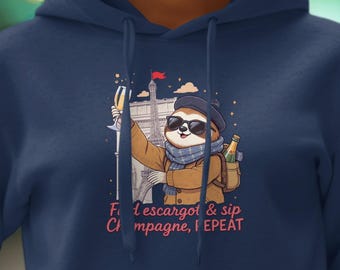 Paris Eiffel Tower Hoodie, Funny Travel Sloth Design