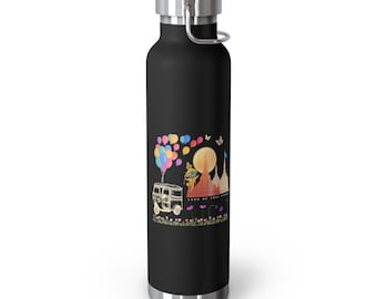 Thailand Travel Water Bottle-Tuk Tuk, Balloon & Mountain Sunset, Land of Thailand