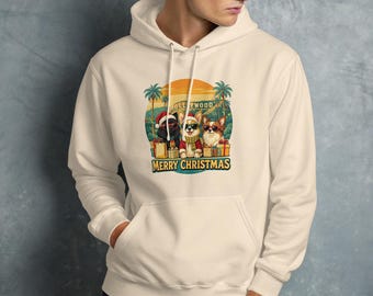 Cute Dogs Christmas Hoodie, Merry Christmas Hoodie, Hollywood Themed Christmas Hoodie, Funny Christmas Hoodie, Holiday Dog Hoodie