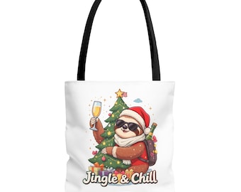 Festive Sloth Christmas Tote Bag: Holiday Shopping Bag