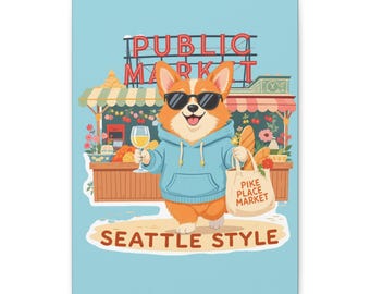 Seattle Corgi Canvas Print – Pike Place Market Dog Art