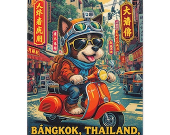 Bangkok Scooter Dog Art Canvas: Vibrant Pet Lover Wall Decor