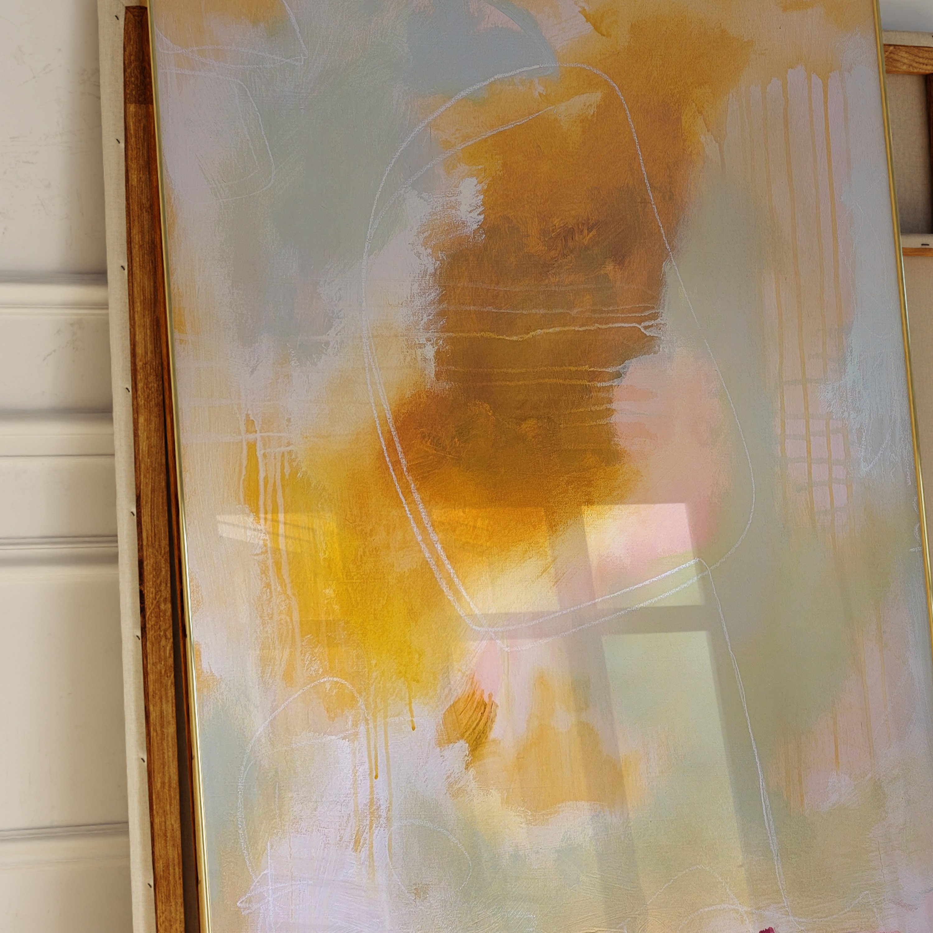 Grande Quadro Moderno Astratto Blu Oro E Grigio – Stampa Su Tela Per Soggiorno – 121 X 61 Cm - 3