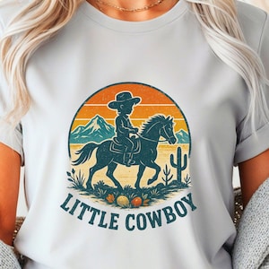 Little Cowboy Png, Sublimation Design, Western Kid Png, Desert Scene Png, Retro Sunset Png, T-Shirt Design, Horse Rider Png, Vintage Cowboy