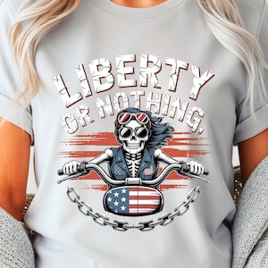 Liberty Biker Skeleton Png, Sublimation Design, American Freedom Png, T-Shirt Design, USA Flag Clipart, Skull Motorcycle Png, Retro Biker