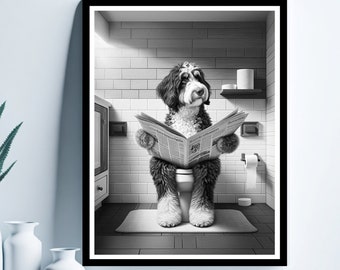 Bernedoodle Dog Wall Art, Funny Bathroom Print, Toilet Poster, Bernedoodle Dog in Toilet, Bathroom Art, Dog Printable, Digital Download