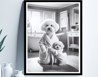 Bichon Frise Badezimmer Wandkunst, Badezimmer Kinder Kunst, Bichon Frise Geschenk, süße Tierkunst, lustige Badezimmer Wanddekoration, Bichon Frise Kunst