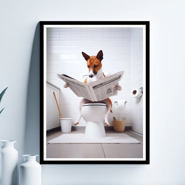 Art mural Basenji, impression drôle de salle de bain, affiche de toilette, Basenji dans les toilettes, art de la salle de bain, Basenji imprimable, téléchargement numérique