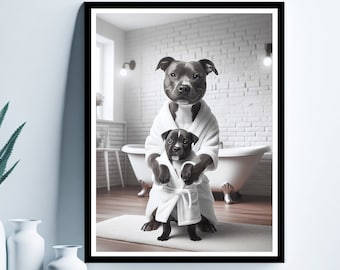 Staffordshire Bullterrier Badezimmer Wandkunst, Staffordshire Terrier Geschenk, süße Kunst, lustige Badezimmer Wanddekoration, Staffordshire Terrier Kunst