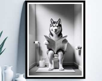 Siberian Husky Wandkunst, lustige Badezimmer Druck, Toilette Poster, Husky in Toilette, Badezimmer Kunst, Siberian Husky druckbare, digitaler Download