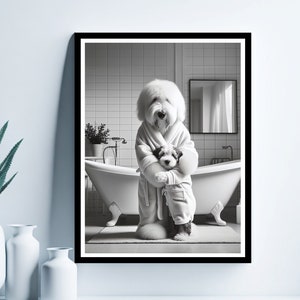 Old English Sheepdog Bathroom Wall Art, Bathroom Wall Decor, Bathroom Kids Art, Sheepdog Gift, Cute Animal Art, Old English Sheepdog Art