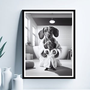 Dachshund Bathroom Wall Art, Bathroom Wall Decor, Bathroom Kids Art, Dachshund Gift, Cute Animal Art, Funny Bathroom Wall Decor, Dog Art