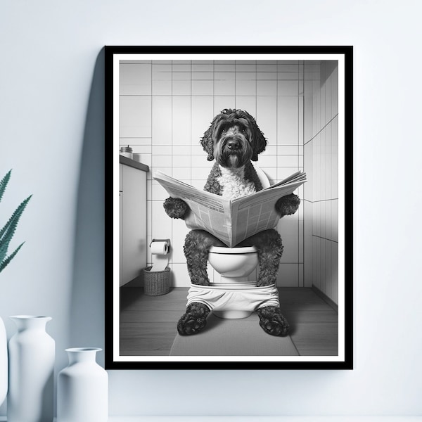 Portuguese Water Dog Wall Art, Funny Bathroom Print, Water  Dog in Toilet, Bathroom Art, Water Dog Printable, Digital Download, Poster