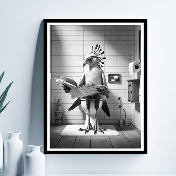 Sekretärin Vogel Wandkunst, lustige Badezimmer Druck, Vogel in Toilette, Badezimmer Kunst, Sekretärin Vogel druckbare, launische Tierkunst, digitaler Download