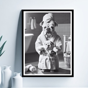 English Bulldog Bathroom Wall Art, Bathroom Kids Art, English Bulldog Gift, Cute Animal Art, Funny Bathroom Wall Decor, English Bulldog Art