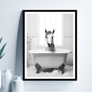 Cute Horse in Tub Printable Wall Art,  Bathroom kids art, Bathroom wall decor, Cute Animal art, Funny Bathroom Wall Decor, Horse Art