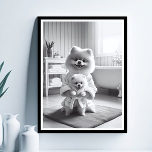 Pomeranian Bathroom Wall Art, Bathroom Wall Decor, Bathroom Art, Pomeranian Gift, Cute Animal Art, Funny Bathroom Wall Decor, Pomeranian Art