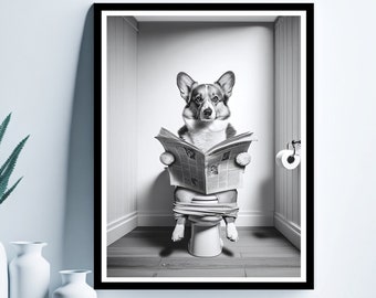 Pembroke Welsh Corgi Wall Art, Funny Bathroom Print, Affiche de toilette, Art de la salle de bain, Pembroke Welsh Corgi Imprimable, Téléchargement numérique,