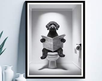 Portugisischer Wasserhund Wandkunst, Lustiger Badezimmer Druck, Wasserhund in Toilette, Badezimmer Kunst, portugiesischer Wasserhund druckbare, digitaler Download