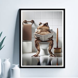 Toad Wall Art, Funny Bathroom Print, Toilet Poster, Toad in Toilet, Bathroom Art, Toad Printable, Whimsy Animal Art, Digital Download