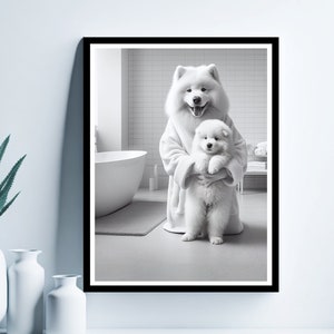 Samoyed Bathroom Wall Art, Bathroom Wall Decor, Bathroom Kids Art, Samoyed Gift, Cute Animal Art, Funny Bathroom Wall Decor, Samoyed Art
