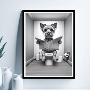 Australian Terrier Wall Art, Funny Bathroom Print, Toilet Poster, Dog in Toilet, Bathroom Art, Dog  Printable, Animal Art, Digital Download