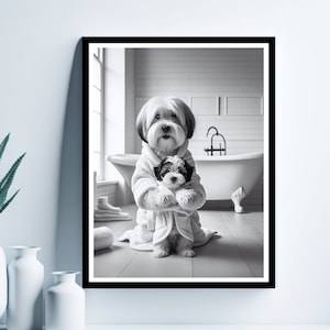 Tibet Terrier Badezimmer Wandkunst, Badezimmer Kinder Kunst, Tibet Terrier Geschenk, süße Tierkunst, Lustige Badezimmer Wanddekoration, Tibet Terrier Kunst