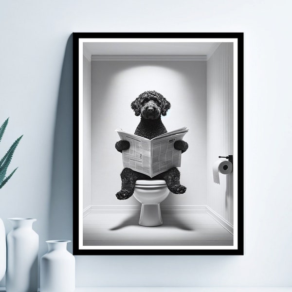 Portuguese Water Dog Wall Art, Funny Bathroom Print, Water Dog in Toilet, Bathroom Art, Portuguese Water Dog Printable, Digital Download