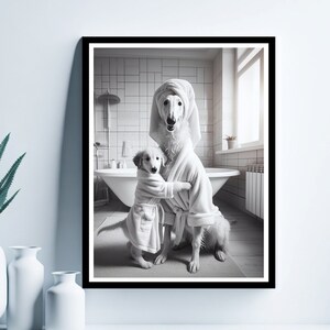 Borzoi Bathroom Wall Art, Bathroom Wall Decor, Bathroom Kids Art, Borzoi Gift, Cute Animal Art, Funny Bathroom Wall Decor, Borzoi Art