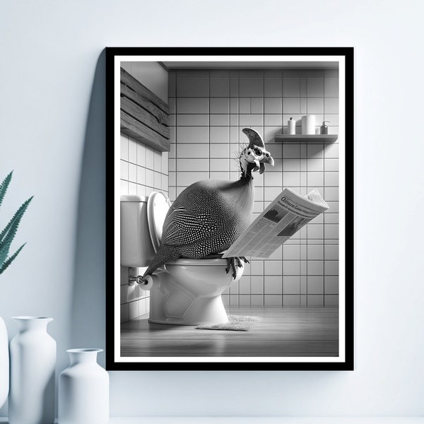 Helmeted Guinea Fowl Wall Art, Funny Bathroom Print, Toilet Poster, Fowl in Toilet, Bathroom Art, Fowl Printable, Digital Download