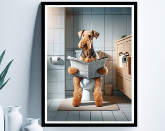 Airedale Terrier Wall Art, Funny Bathroom Print, Toilet Poster, Terrier in Toilet, Bathroom Art, Terrier Printable, Digital Download