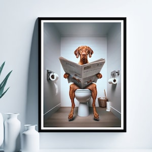 Vizsla Wall Art, Funny Bathroom Print, Toilet Poster, Vizsla in Toilet, Bathroom Art, Vizsla Printable, Whimsy Animal Art, Digital Download