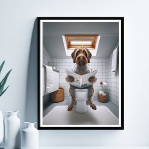 Bohemian Wire-haired Pointing Griffon Wall Art, Funny Bathroom Print, Pointing Griffon in Toilet, Dog  Printable, Digital Download