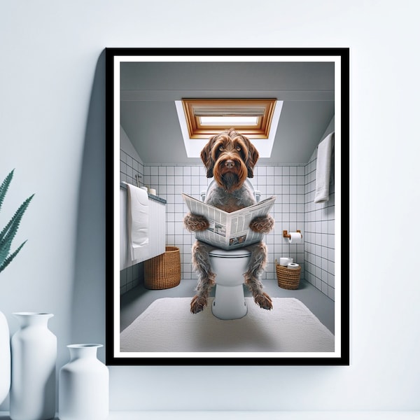 Bohemian Wire-haired Pointing Griffon Wall Art, Funny Bathroom Print, Pointing Griffon in Toilet, Dog  Printable, Digital Download