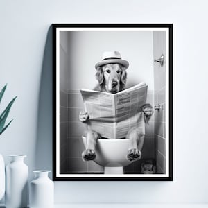 Golden Retriever Wall Art, Funny Bathroom Print, Toilet Poster, Retriever in Toilet, Bathroom, Golden Retriever Printable, Digital Download