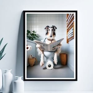 Borzoi Wall Art, Funny Bathroom Print, Toilet Poster, Borzoi in Toilet, Bathroom Art, Borzoi Printable, Whimsy Animal Art, Digital Download